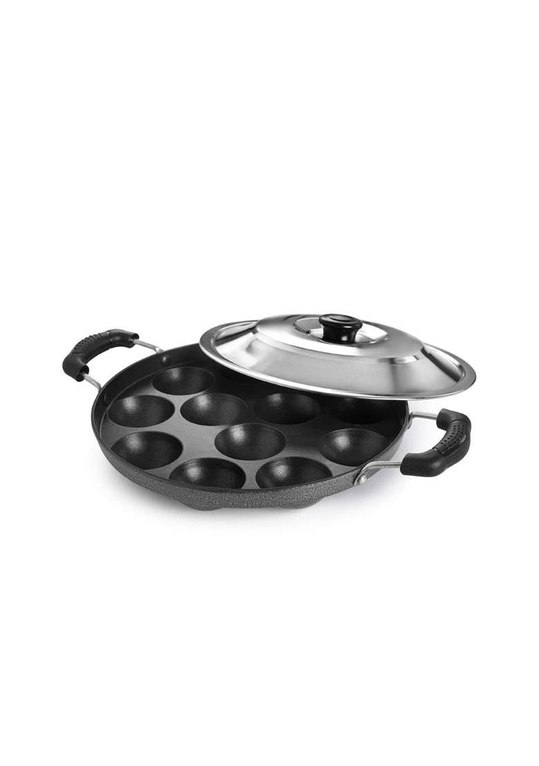 Tosaa Non-Stick 12 Cavity Appam Patra Side Handle with Lid - Indya