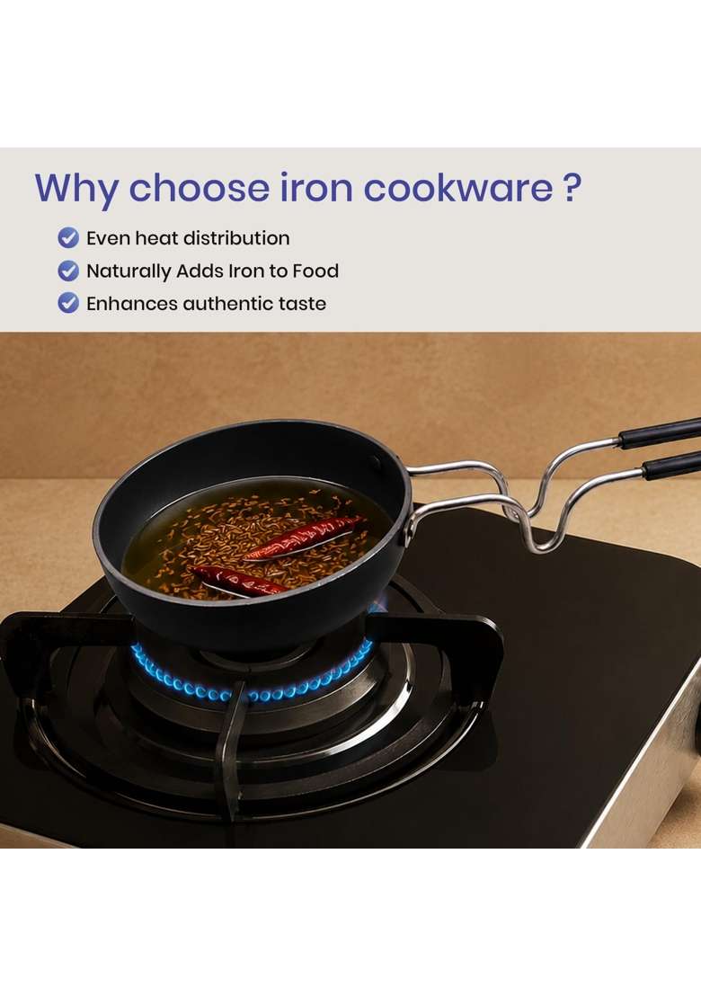 DOZY Iron Tadka Pan Black | Induction Compatible - Indya