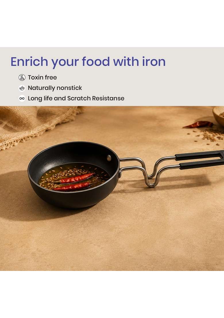 DOZY Iron Tadka Pan Black | Induction Compatible - Indya