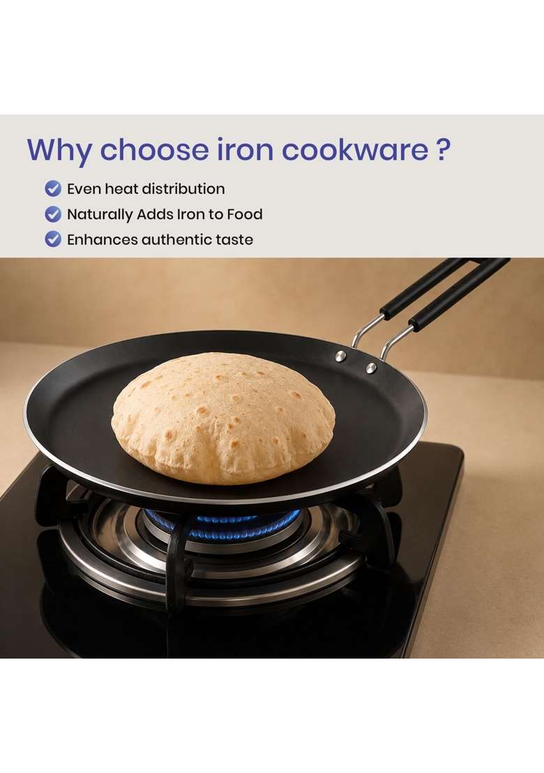 DOZY Iron Tawa Flat Griddle Naturally Nonstick | Heavy Bottom | Non-Toxic - Indya