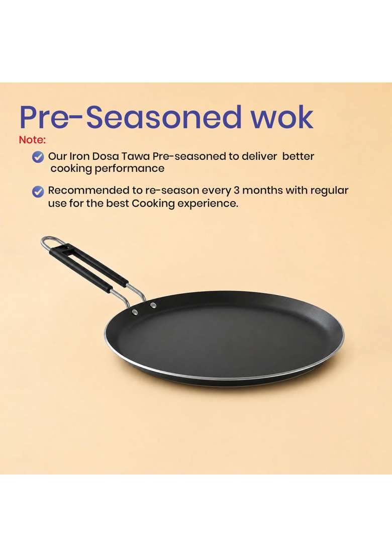 DOZY Iron Tawa Flat Griddle Naturally Nonstick | Heavy Bottom | Non-Toxic - Indya