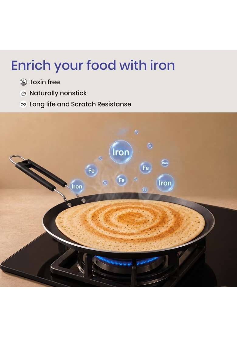 DOZY Iron Tawa Flat Griddle Naturally Nonstick | Heavy Bottom | Non-Toxic - Indya