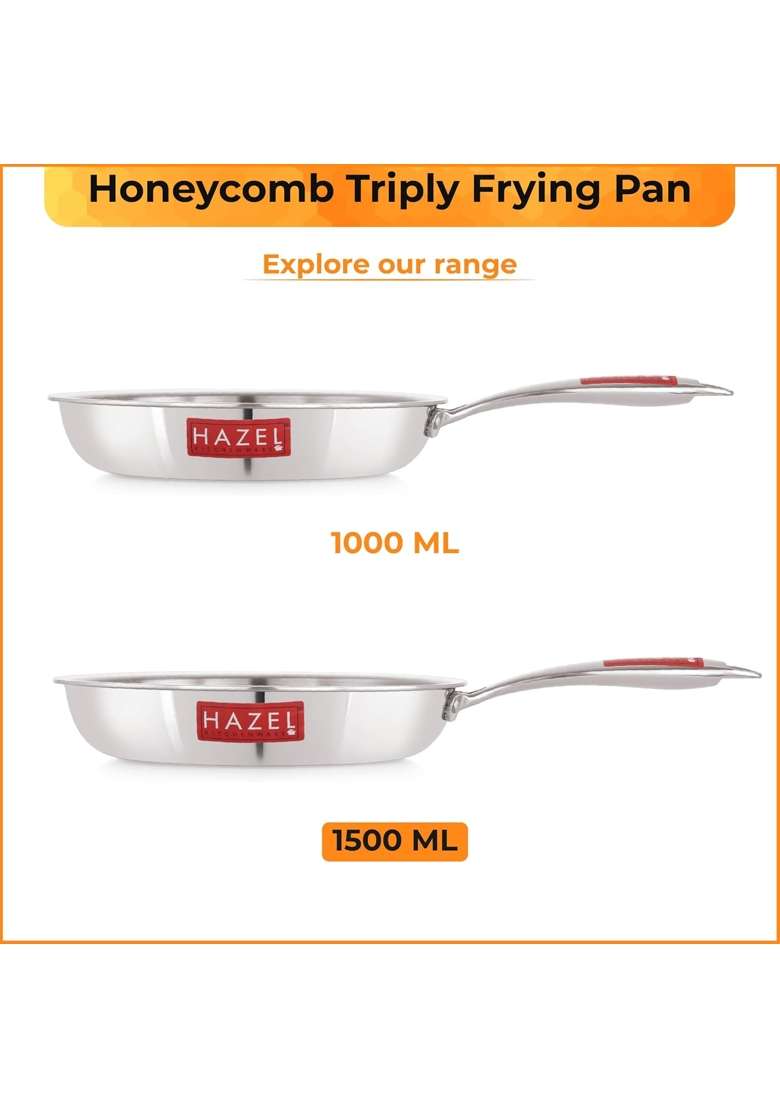 HAZEL Nonstick Fry Pan with Honeycomb Coating | 1.5 L | 1.6 Qt | 24 cm | 9.4 Inch | Induction Compatible | Tri-Ply - Indya