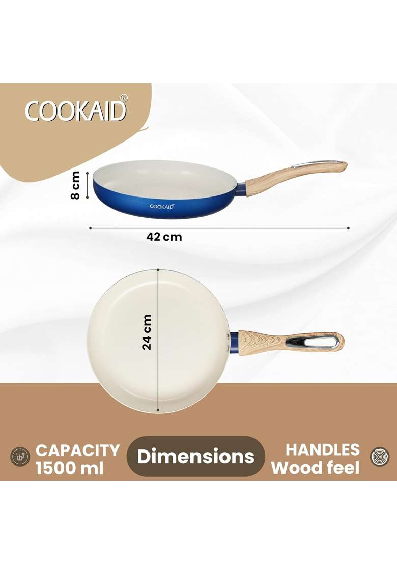 COOKAID Ceramic Frying Pan | 1.5 L | 1.6 Qt | 24 cm | 9.4 Inch | Non-Stick - Indya