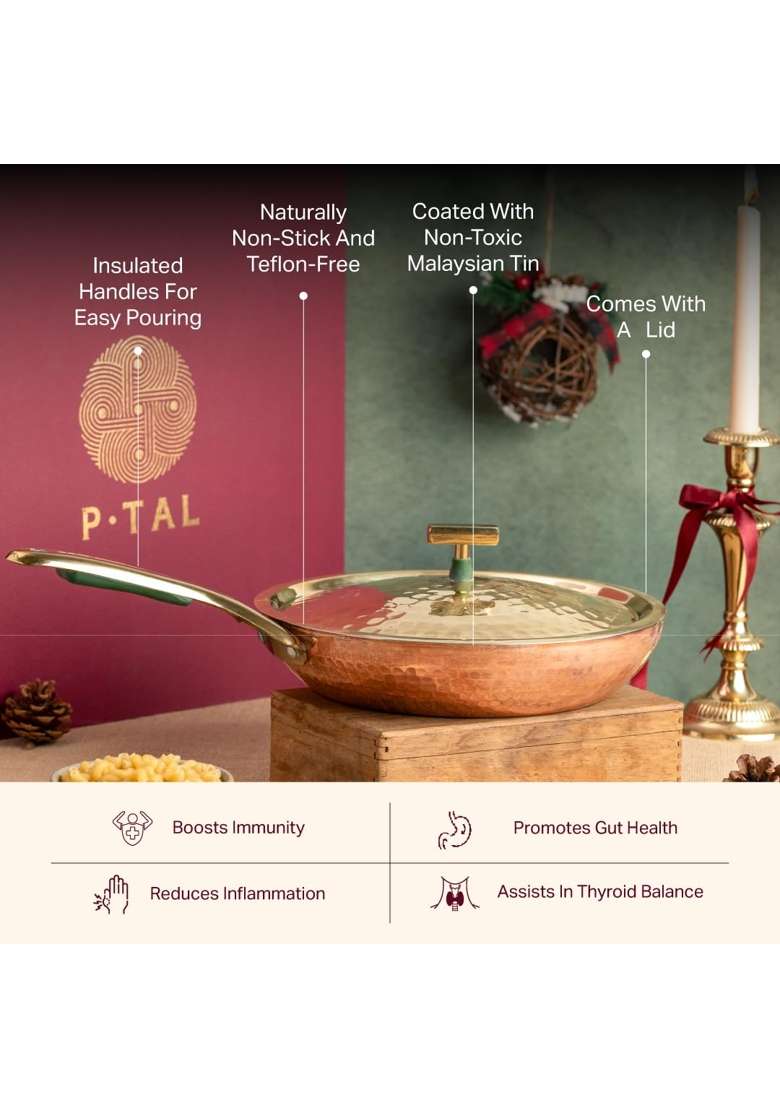 P-TAL Pure Copper Frying Pan | 10 Inch | Non-Stick - Indya
