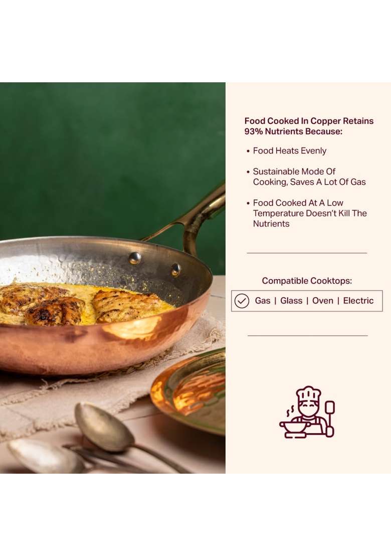 P-TAL Pure Copper Frying Pan | 10 Inch | Non-Stick - Indya