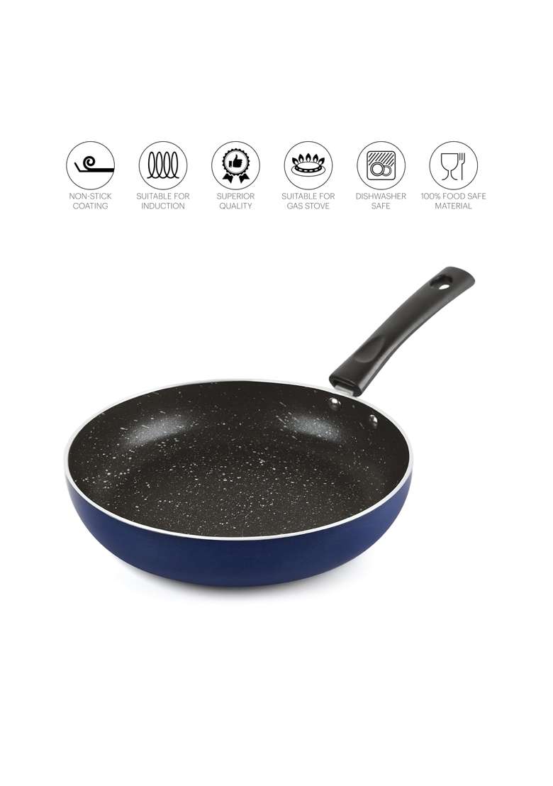 CELLO Regal Non Stick Blue Fry Pan with Spatter | 22 cm | 8.7 Inch | Induction Compatible - Indya