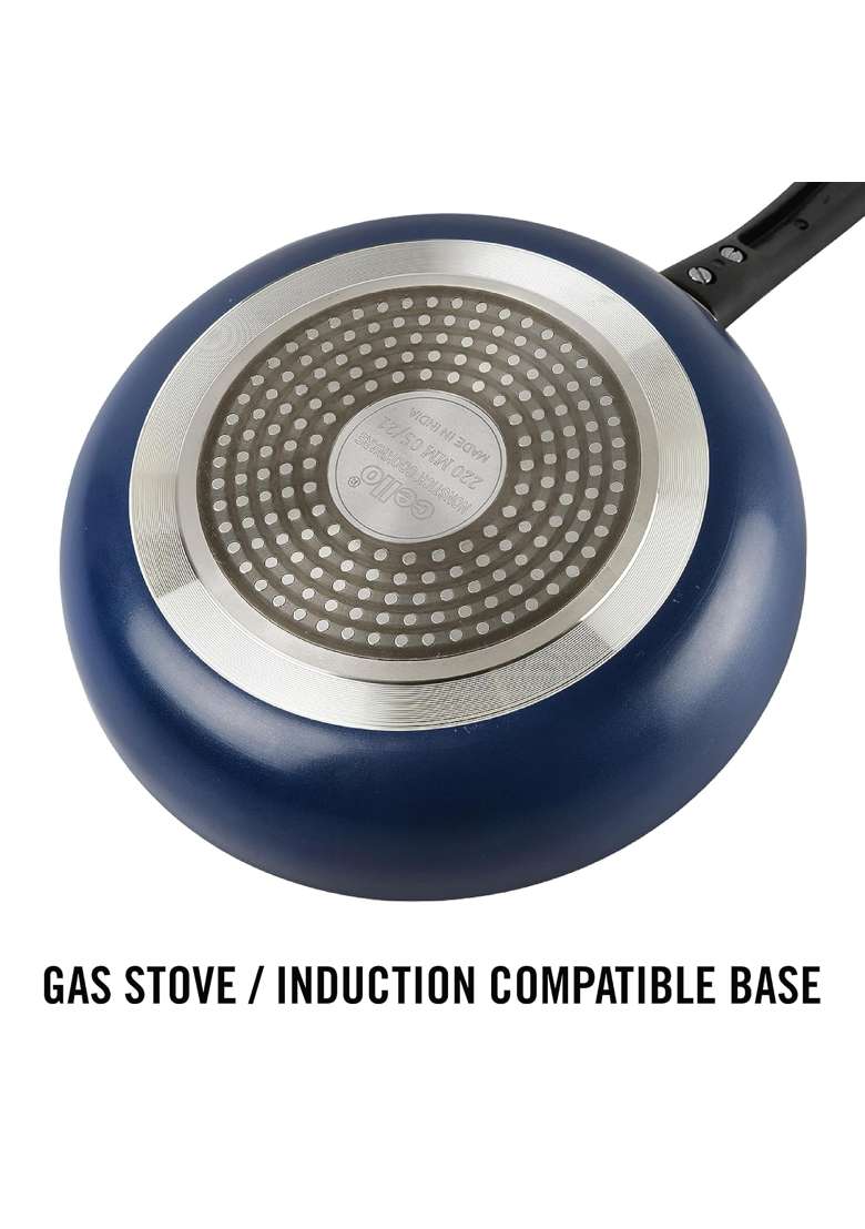 CELLO Regal Non Stick Blue Fry Pan with Spatter | 22 cm | 8.7 Inch | Induction Compatible - Indya