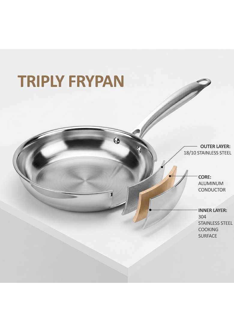 SOLARA Triply Stainless Steel Fry Pan | 20 cm | 7.9 Inch | Induction Compatible | Heavy Bottom | PFOA Free - Indya
