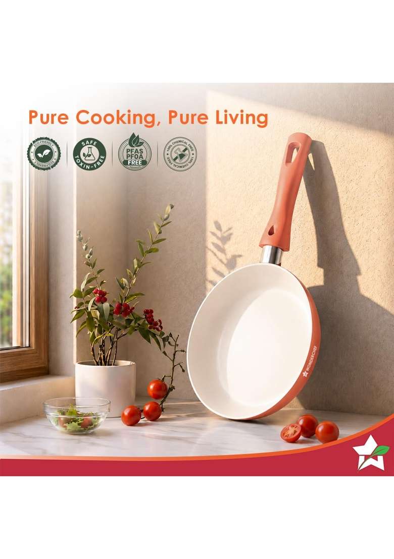 Wonderchef Natura Ceramic Fry Pan for Cooking | 1.2 L | 1.3 Qt | 20 cm | 7.9 Inch | Induction Compatible | PFOA Free | Non-Toxic - Indya