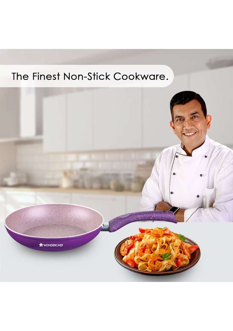 Wonderchef Granite Non-Stick Fry Pan for Kitchen | 1.8 L | 1.9 Qt | 24 cm | 9.4 Inch | Induction Compatible | PFOA Free | Non-Toxic - Indya