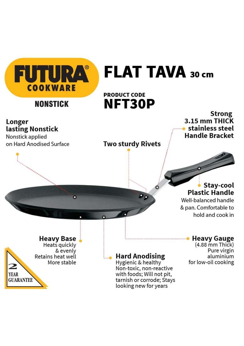 Hawkins Futura Flat Tava Flat Griddle | 30 cm | 11.8 Inch | Non-Stick - Indya
