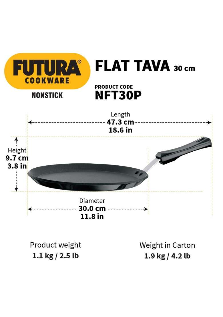 Hawkins Futura Flat Tava Flat Griddle | 30 cm | 11.8 Inch | Non-Stick - Indya
