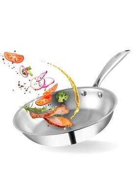 Vinod Platinum Triply Stainless Steel Frying Pan | 1.5 L | 1.6 Qt | 22 cm | 8.7 Inch | Induction Compatible | Heavy Bottom