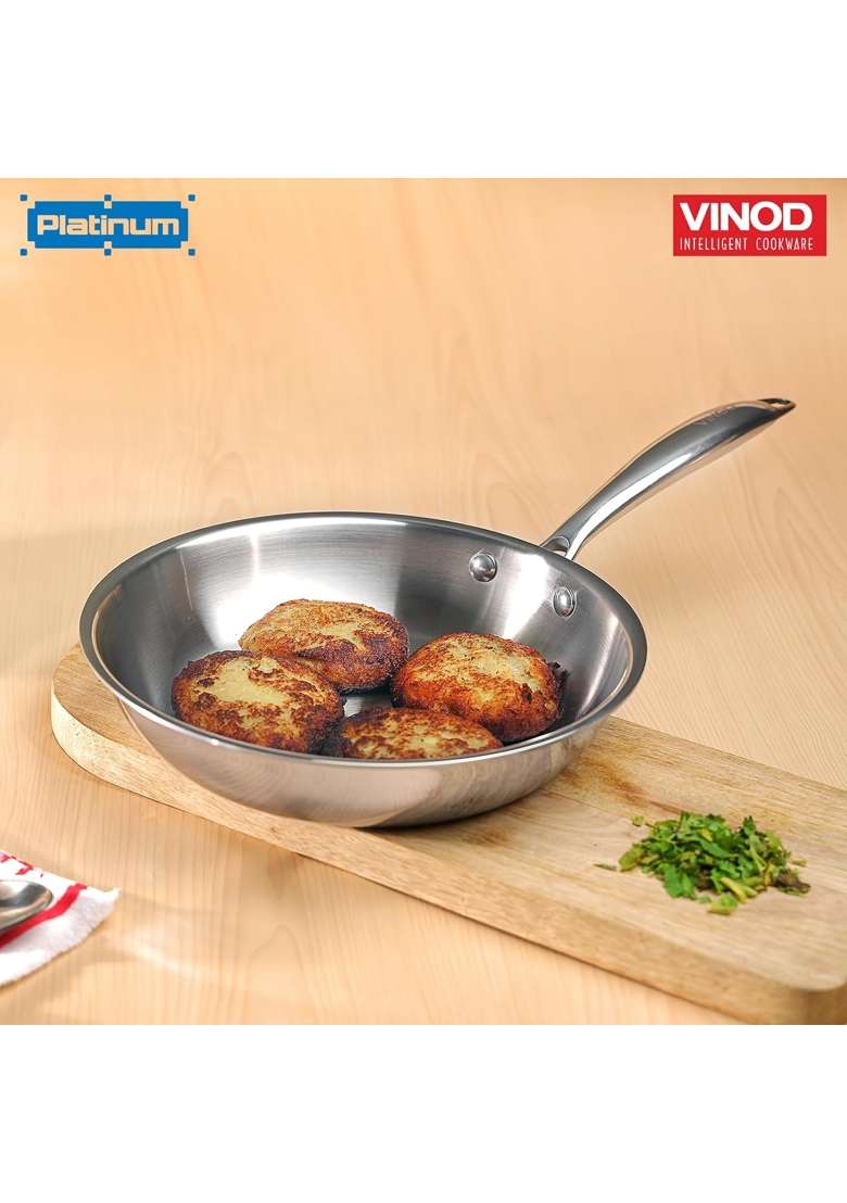 Vinod Platinum Triply Stainless Steel Frying Pan | 1.5 L | 1.6 Qt | 22 cm | 8.7 Inch | Induction Compatible | Heavy Bottom - Indya