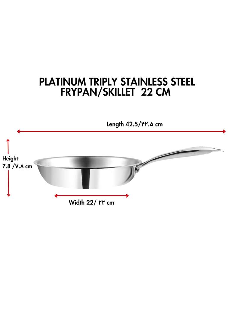 Vinod Platinum Triply Stainless Steel Frying Pan | 1.5 L | 1.6 Qt | 22 cm | 8.7 Inch | Induction Compatible | Heavy Bottom - Indya