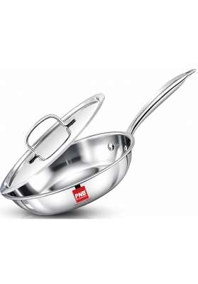 PNB Kitchenmate Triply Stainless Steel Frying Pan with Lid Induction and Gas | 1.1 L | 1.2 Qt | 18 cm | 7.1 Inch