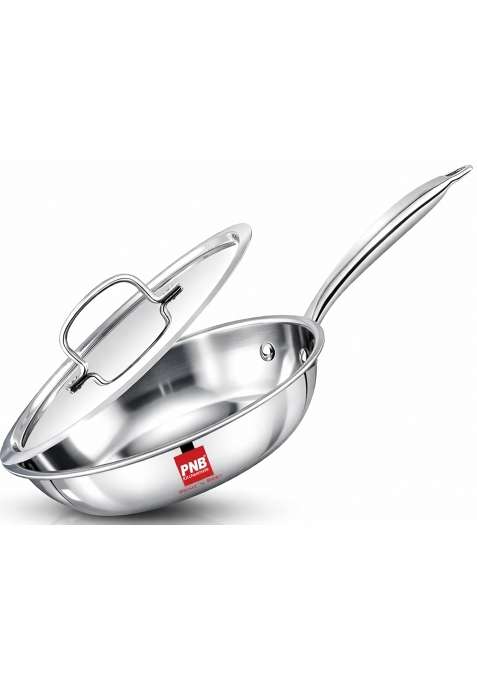 PNB Kitchenmate Triply Stainless Steel Frying Pan with Lid Induction and Gas | 1.1 L | 1.2 Qt | 18 cm | 7.1 Inch