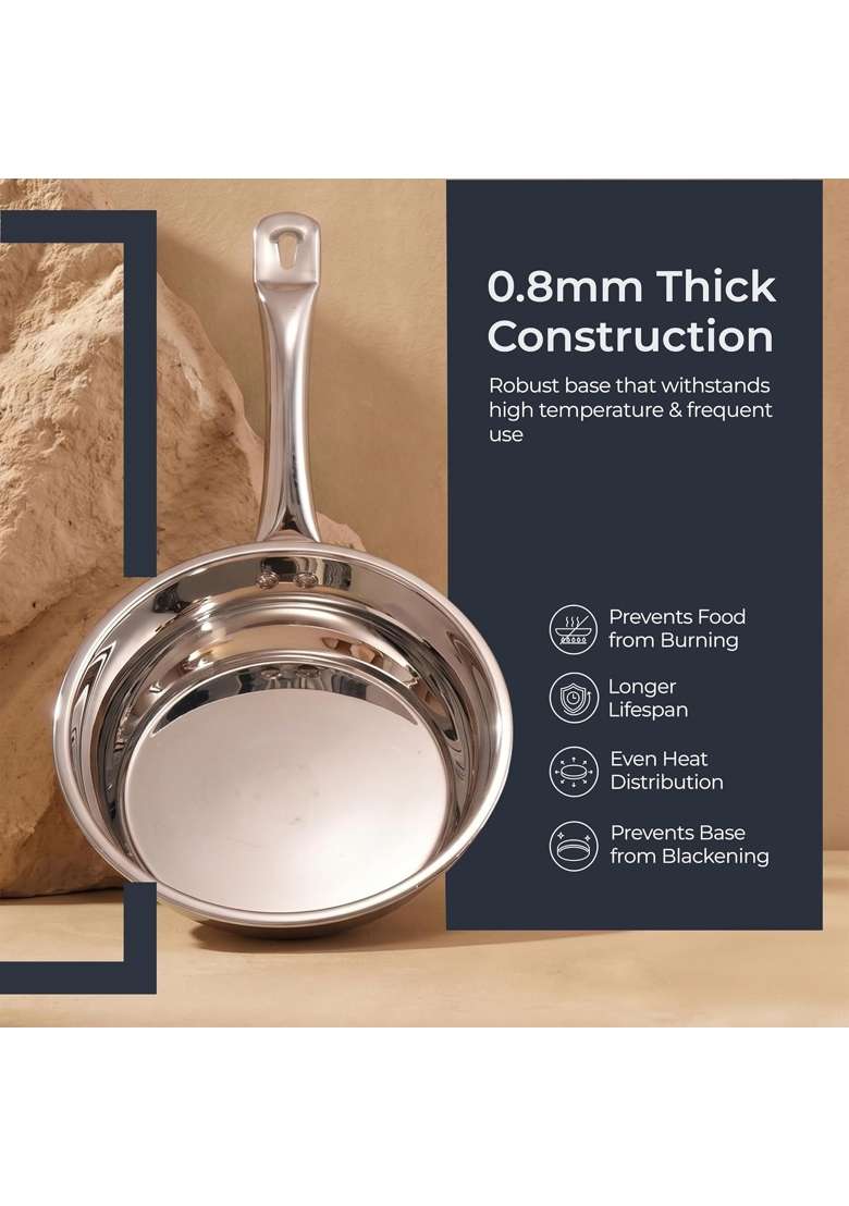 Lifelong Stainless Steel Fry Pan | 1.4 L | 1.5 Qt | 22 cm | 8.7 Inch | Induction Compatible - Indya