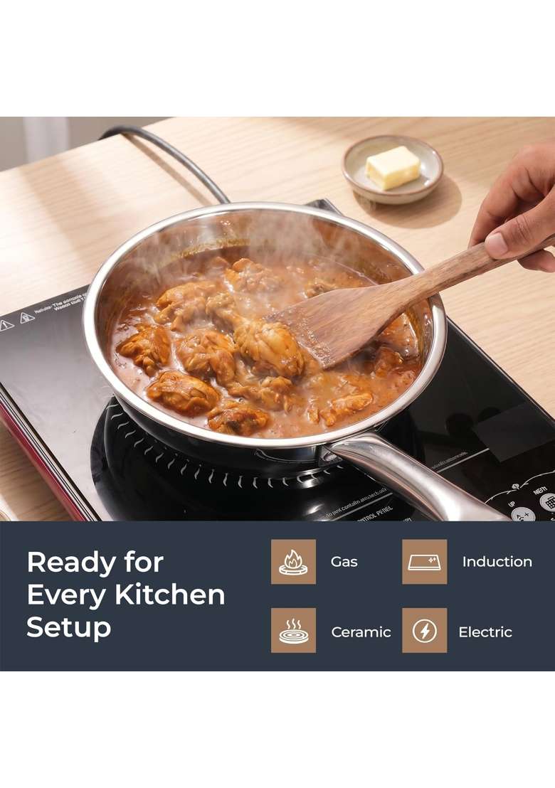 Lifelong Stainless Steel Fry Pan | 1.4 L | 1.5 Qt | 22 cm | 8.7 Inch | Induction Compatible - Indya