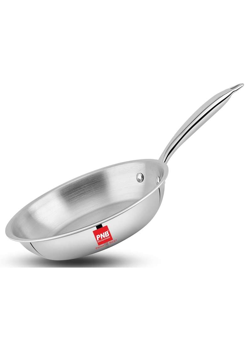 PNB Kitchenmate Triply Stainless Steel Frying Pan | 1.5 L | 1.6 Qt | 24 cm | 9.4 Inch | Induction Compatible | Heavy Bottom - Indya