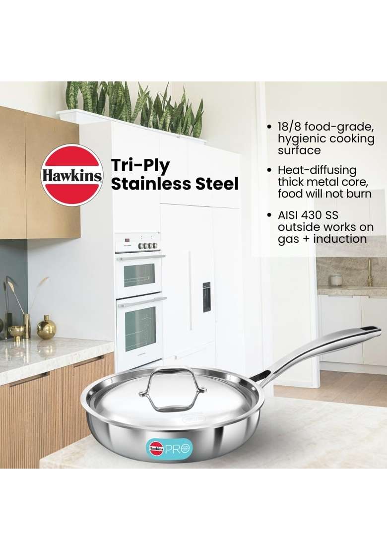 Hawkins Pro Frying Pan | 22 cm | 8.7 Inch | Tri-Ply - Indya