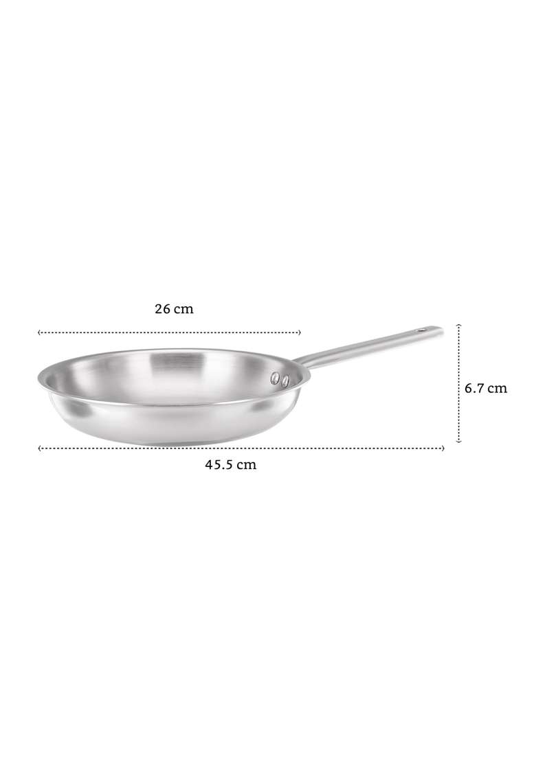 Solimo Amazon Brand Solimo Triply Stainless Steel Frypan | 24 cm | 9.4 Inch | Induction Compatible | Heavy Bottom | Non-Toxic - Indya