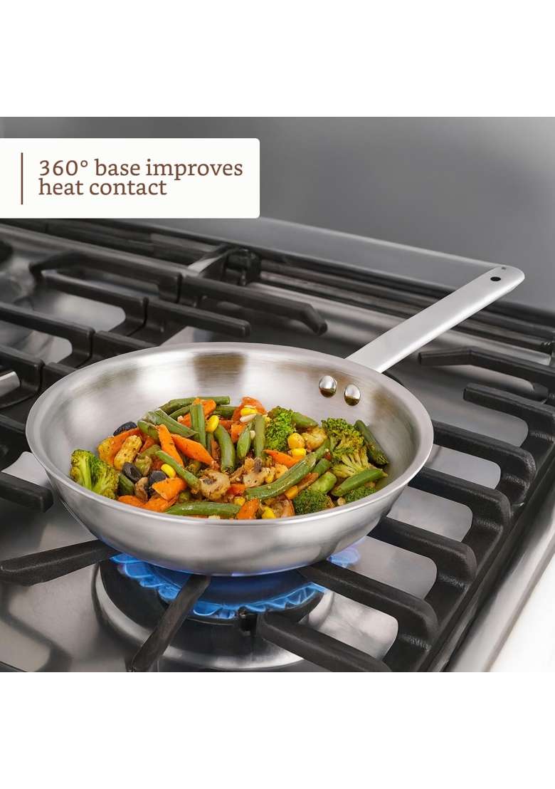 Solimo Amazon Brand Solimo Triply Stainless Steel Frypan | 24 cm | 9.4 Inch | Induction Compatible | Heavy Bottom | Non-Toxic - Indya