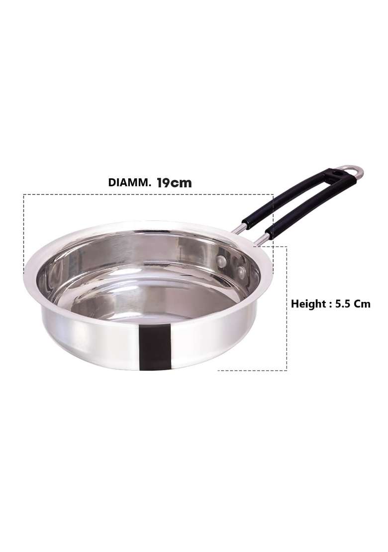 KC Stainless Steel Frying Pan | 1.2 L | 1.3 Qt | 19 cm | 7.5 Inch | Induction Compatible - Indya