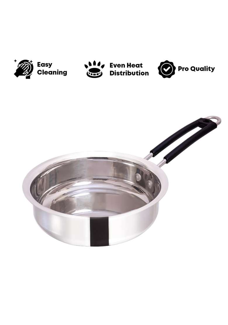 KC Stainless Steel Frying Pan | 1.2 L | 1.3 Qt | 19 cm | 7.5 Inch | Induction Compatible - Indya
