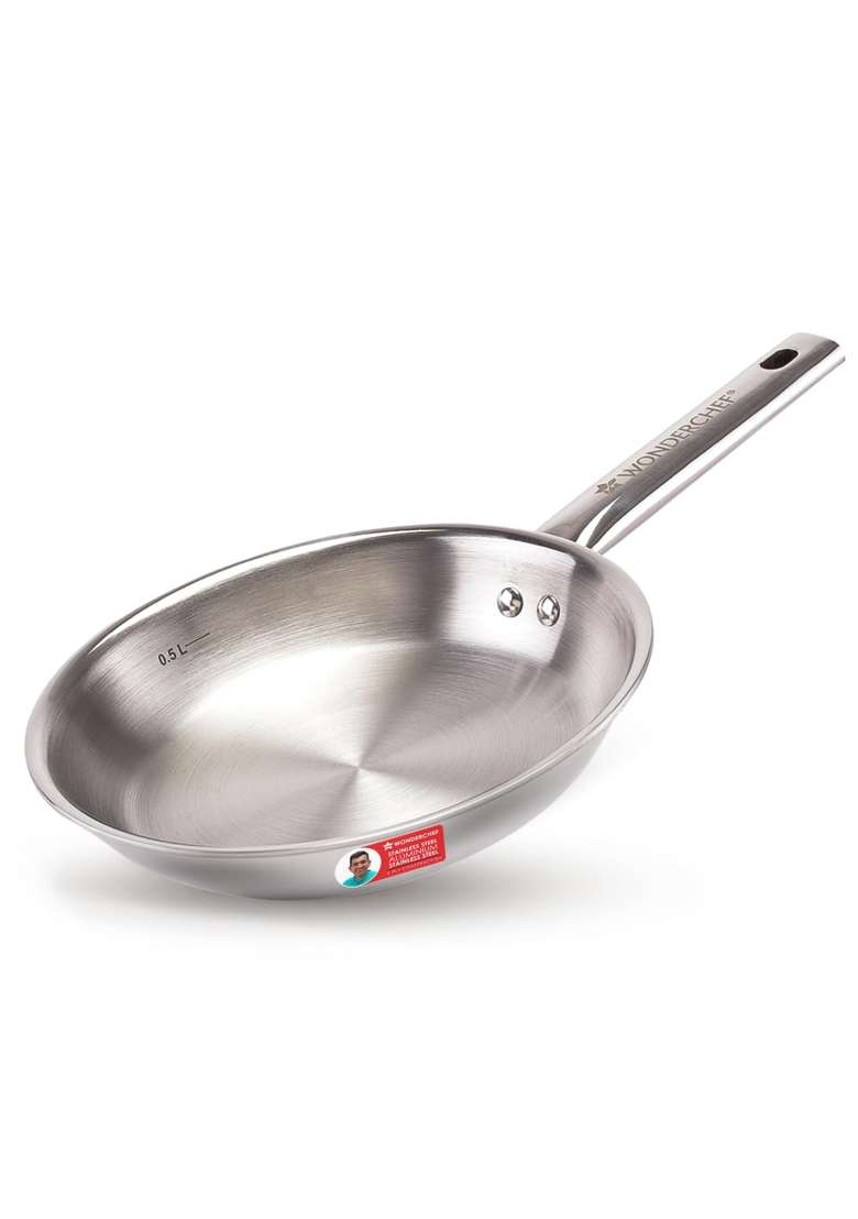 Wonderchef Stella Triply Stainless Steel Fry Pan | 1 L | 1.1 Qt | 20 cm | 7.9 Inch | Induction Compatible | Non-Toxic - Indya
