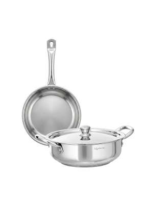 Lifelong Stainless Steel Kadhai Wok | 2.5 L | 2.6 Qt | Induction Compatible | Dishwasher Safe
