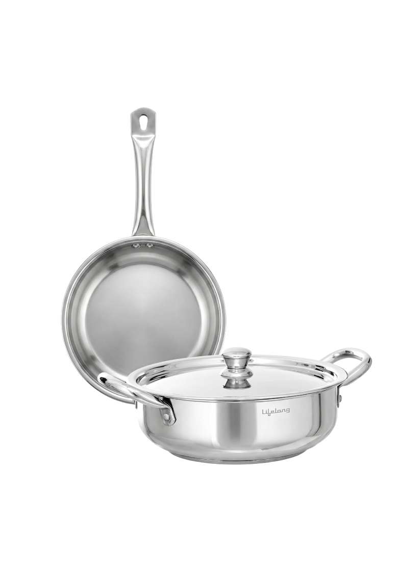 Lifelong Stainless Steel Kadhai Wok | 2.5 L | 2.6 Qt | Induction Compatible | Dishwasher Safe - Indya
