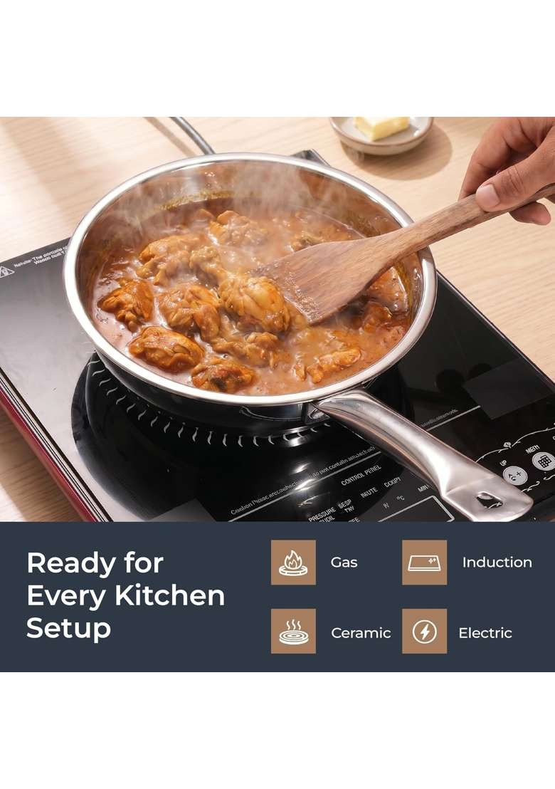 Lifelong Stainless Steel Kadhai Wok | 2.5 L | 2.6 Qt | Induction Compatible | Dishwasher Safe - Indya
