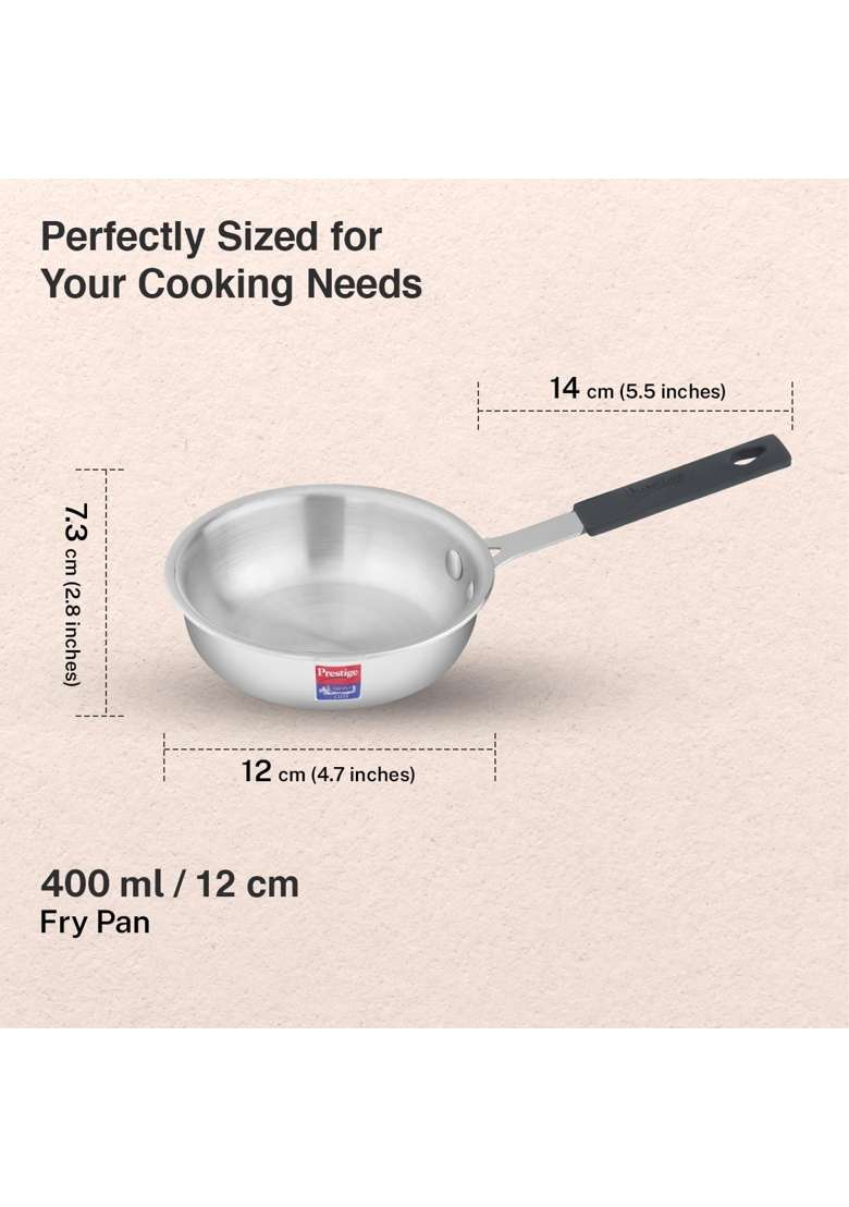 Prestige Tri-Ply Stainless Steel Cute Fry Pan | 400 ml | 13.5 fl oz | 12 cm | 4.7 Inch | Induction Compatible - Indya