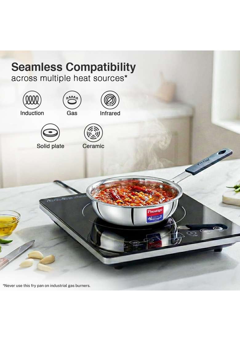 Prestige Tri-Ply Stainless Steel Cute Fry Pan | 400 ml | 13.5 fl oz | 12 cm | 4.7 Inch | Induction Compatible - Indya