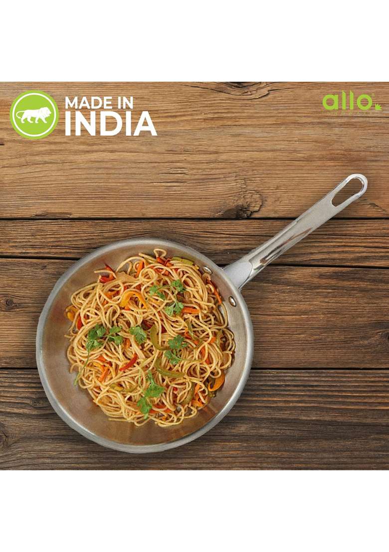 Allo Stainless Steel Triply Fry Pan Skillet | 2.5 L | 2.6 Qt | 26 cm | 10.2 Inch | Induction Compatible | Non-Stick - Indya