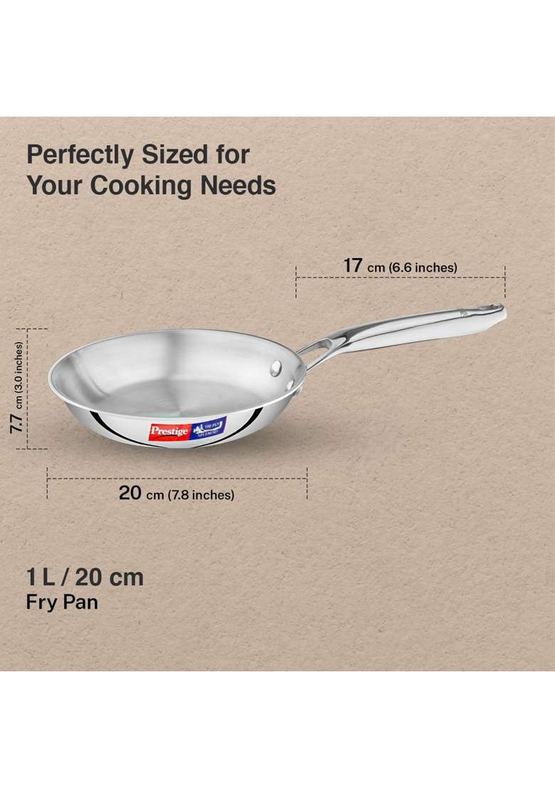 Prestige Tri-Ply Stainless Steel Splendid Fry Pan | 1 L | 1.1 Qt | 20 cm | 7.9 Inch | Induction Compatible - Indya