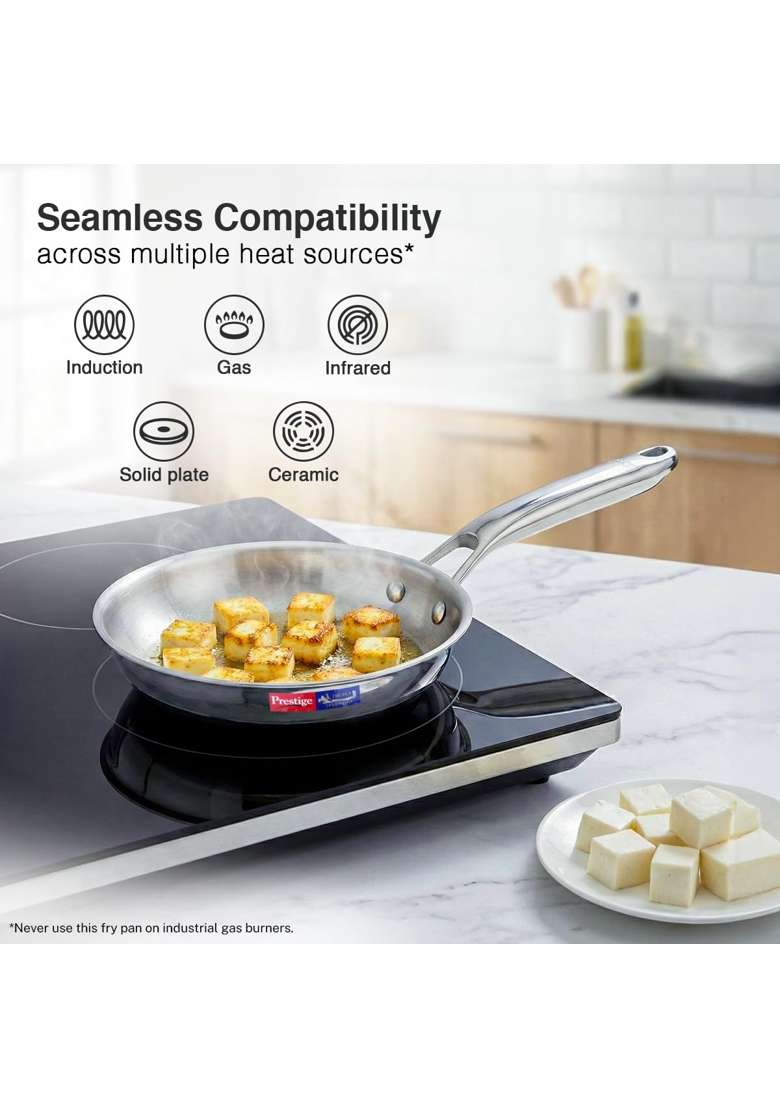 Prestige Tri-Ply Stainless Steel Splendid Fry Pan | 1 L | 1.1 Qt | 20 cm | 7.9 Inch | Induction Compatible - Indya