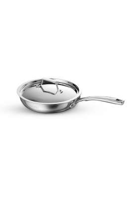 TRAMONTINA Stainless Steel Aeion Triply Fry Pan with SS 304 Lid | 20 cm | 7.9 Inch | Induction Compatible | Non-Toxic