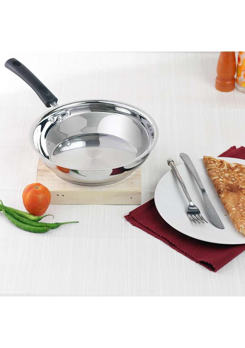 Vinod Stainless Steel Frypan Diameter | 24 cm | 9.4 Inch | Induction Compatible - Indya