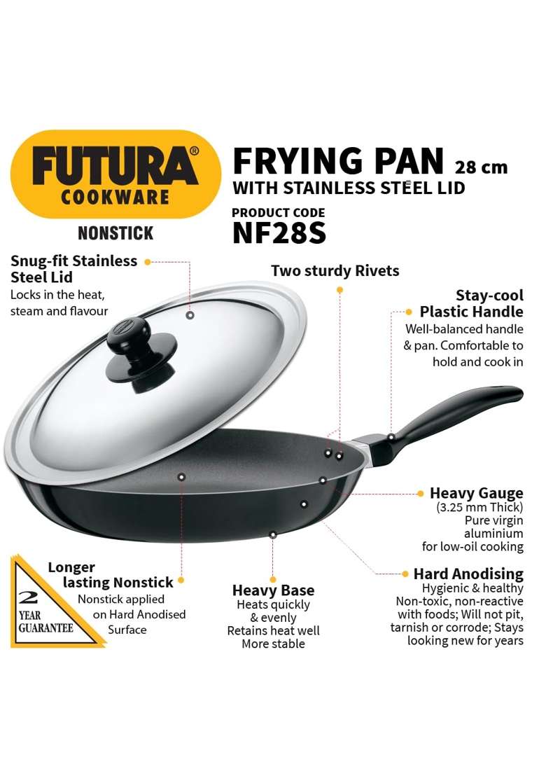 Hawkins Futura Non Stick Fry Pan with Stainless Steel Lid | 28 cm | 11 Inch - Indya
