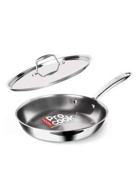 MILTON Pro cook Induction Cookware and Gas Stove Friendly Triply Stainless Steel Frying Pan | 20 cm | 7.9 Inch | Heavy Bottom | With Lid
