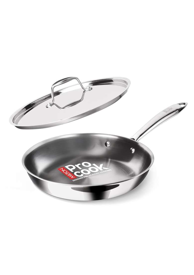 MILTON Pro cook Induction Cookware and Gas Stove Friendly Triply Stainless Steel Frying Pan | 20 cm | 7.9 Inch | Heavy Bottom | With Lid - Indya