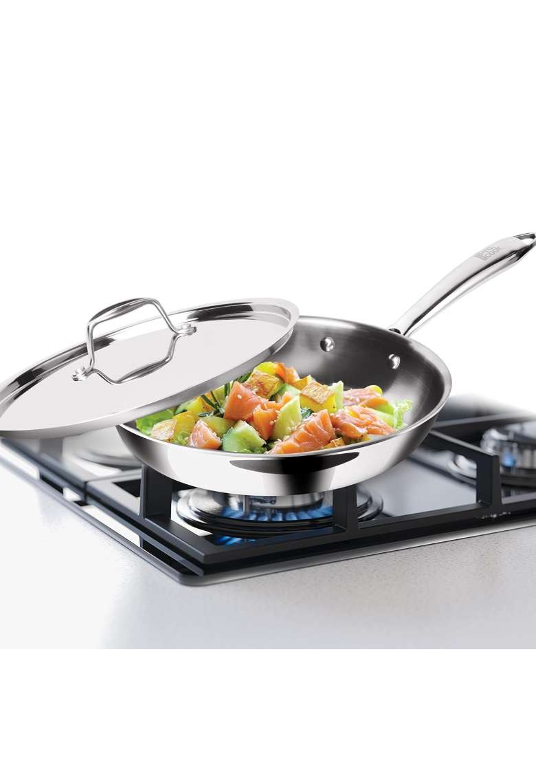 MILTON Pro cook Induction Cookware and Gas Stove Friendly Triply Stainless Steel Frying Pan | 20 cm | 7.9 Inch | Heavy Bottom | With Lid - Indya