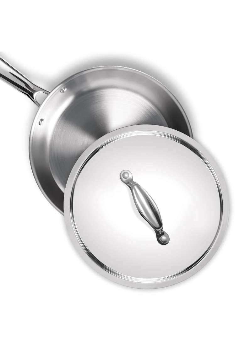 MILTON Pro cook Induction Cookware and Gas Stove Friendly Triply Stainless Steel Frying Pan | 20 cm | 7.9 Inch | Heavy Bottom | With Lid - Indya