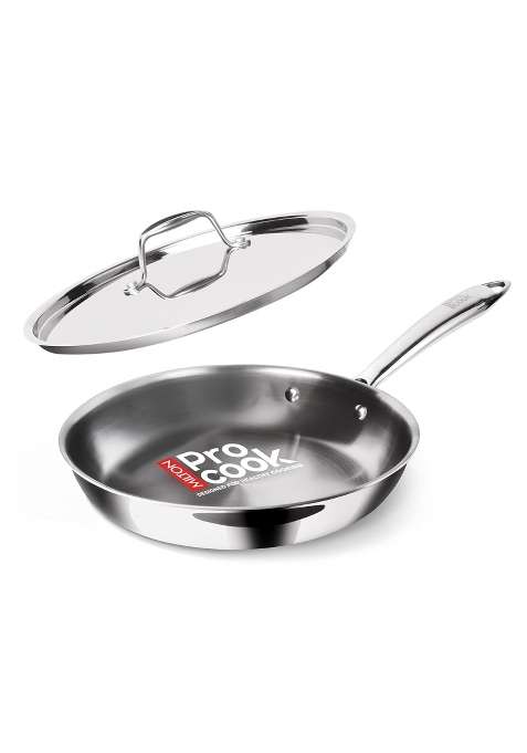 MILTON Pro cook Induction Cookware and Gas Stove Friendly Triply Stainless Steel Frying Pan | 20 cm | 7.9 Inch | Heavy Bottom | With Lid