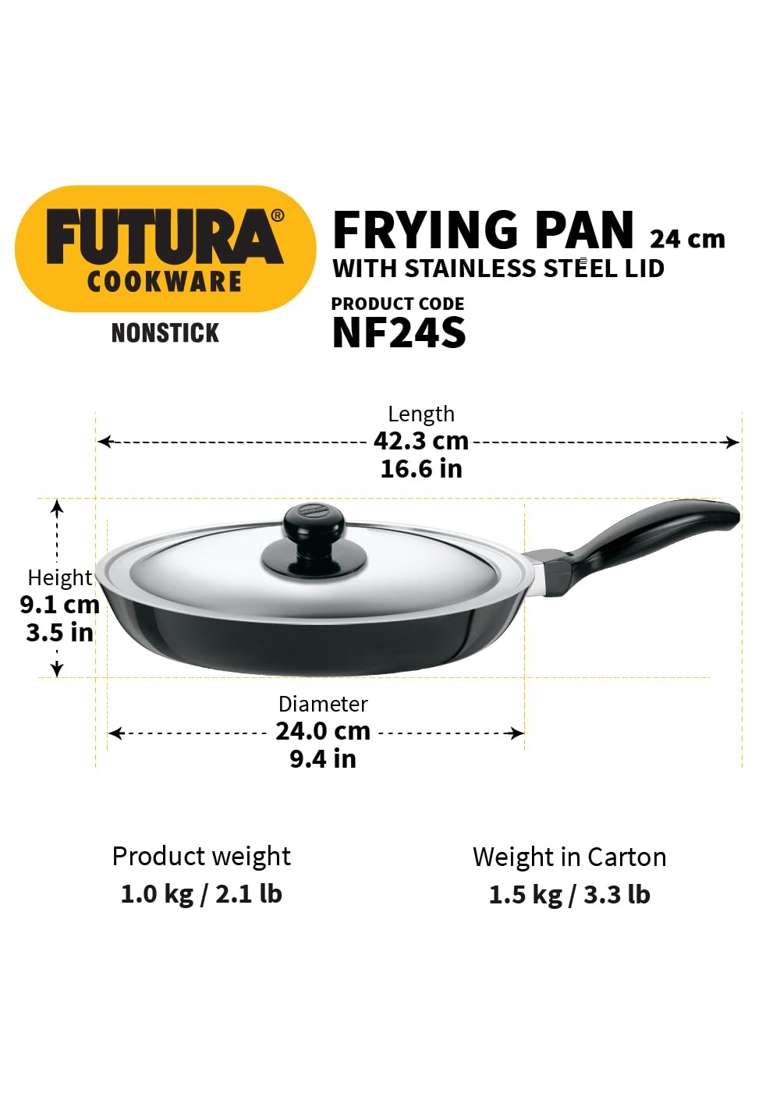Hawkins Futura Frying Pan | 24 cm | 9.4 Inch | Non-Stick | With Lid - Indya