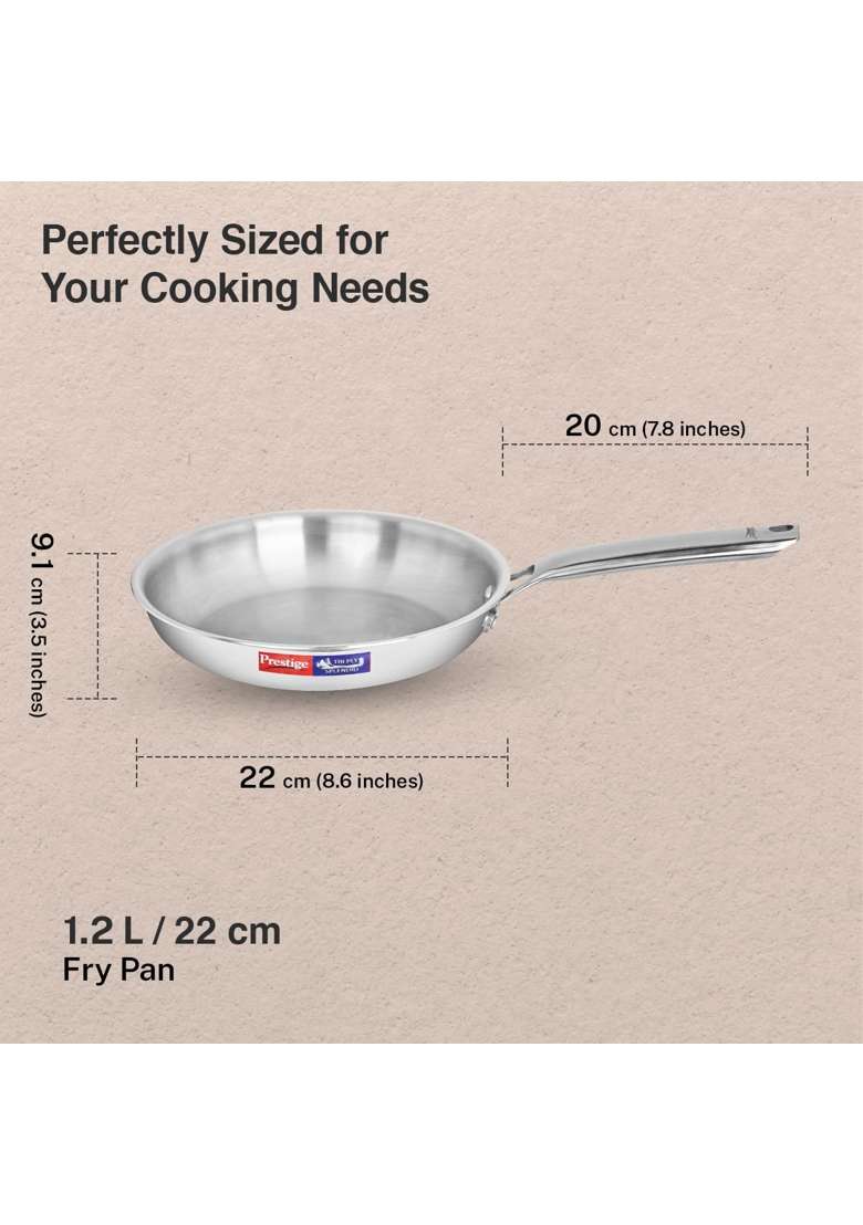Prestige Tri-Ply Stainless Steel Splendid Tasla Deep Pan with Lid | 1.6 L | 1.7 Qt | 20 cm | 7.9 Inch | Induction Compatible - Indya