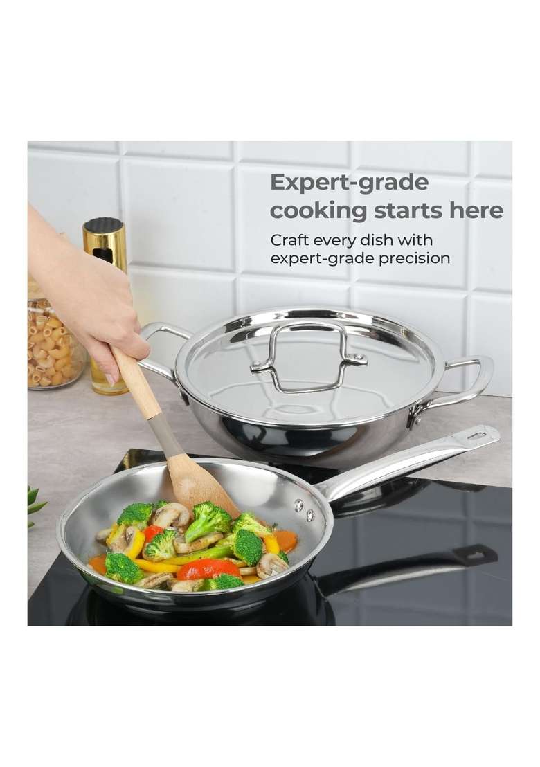 Lifelong Triply Cookware Set | 1.5 L | 1.6 Qt | 24 cm | 9.4 Inch | 3-Piece Set | Induction Compatible | With Lid - Indya